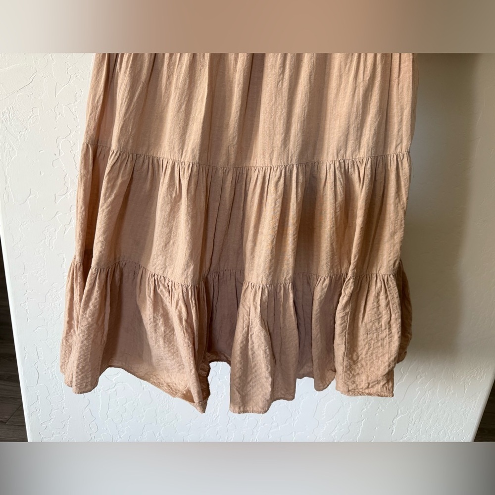 Millibon|Tan ruffled Sleeveless Tiered Dress in Brown/tan color,cottagecore boho - Picture 3 of 13
